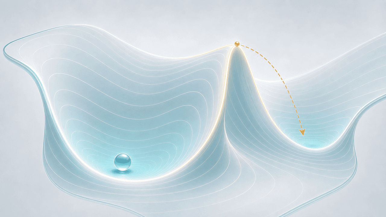 Adaptive landscape illustration for Attractor Landscapes: Basins Pull Systems Toward Stable States.