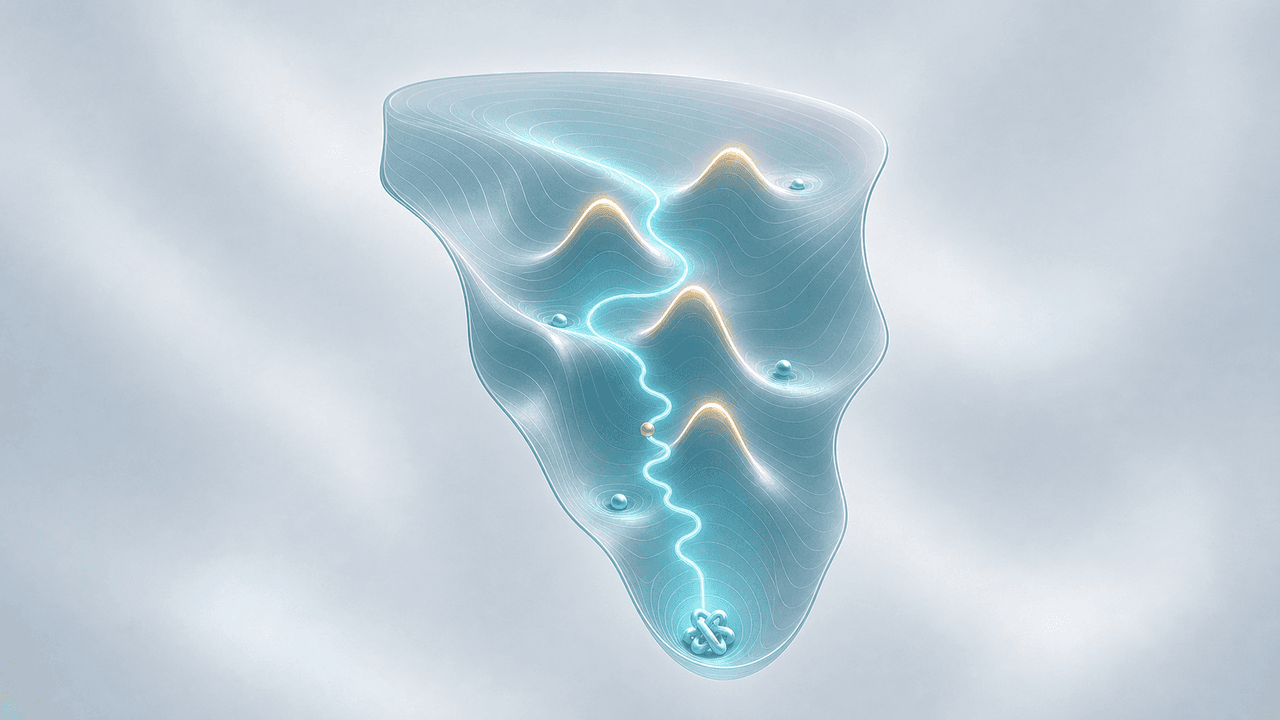 Adaptive landscape illustration for Energy Landscapes: Lower Energy Means Greater Stability.