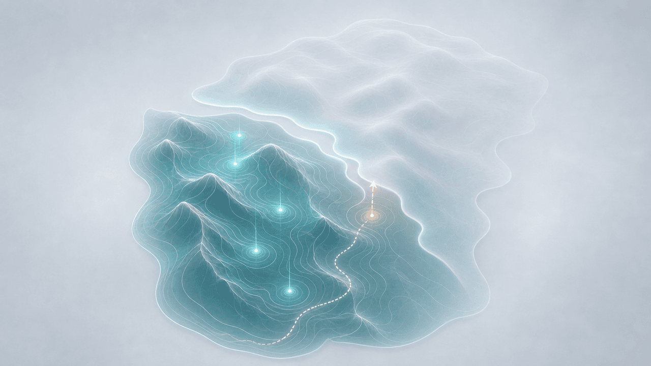 Adaptive landscape illustration for Unknown Landscapes: Search Learns a Terrain From Samples.