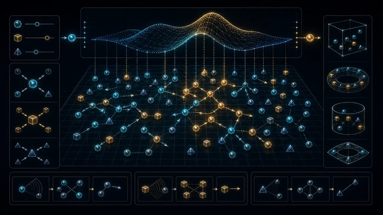 A simulation grid of rule-bound agents links local interactions to measured macro output.